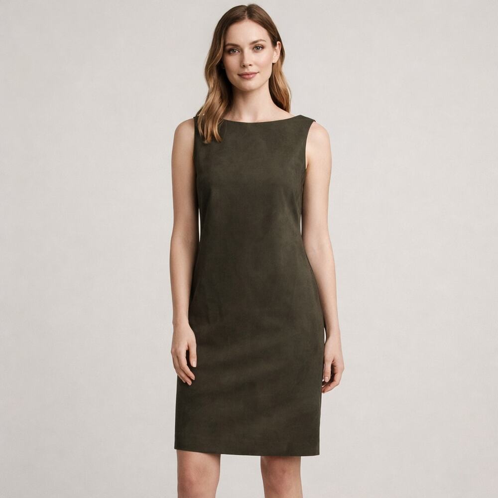 Banana Republic sleeveless faux suede shift dress Olive Green Size L NWT